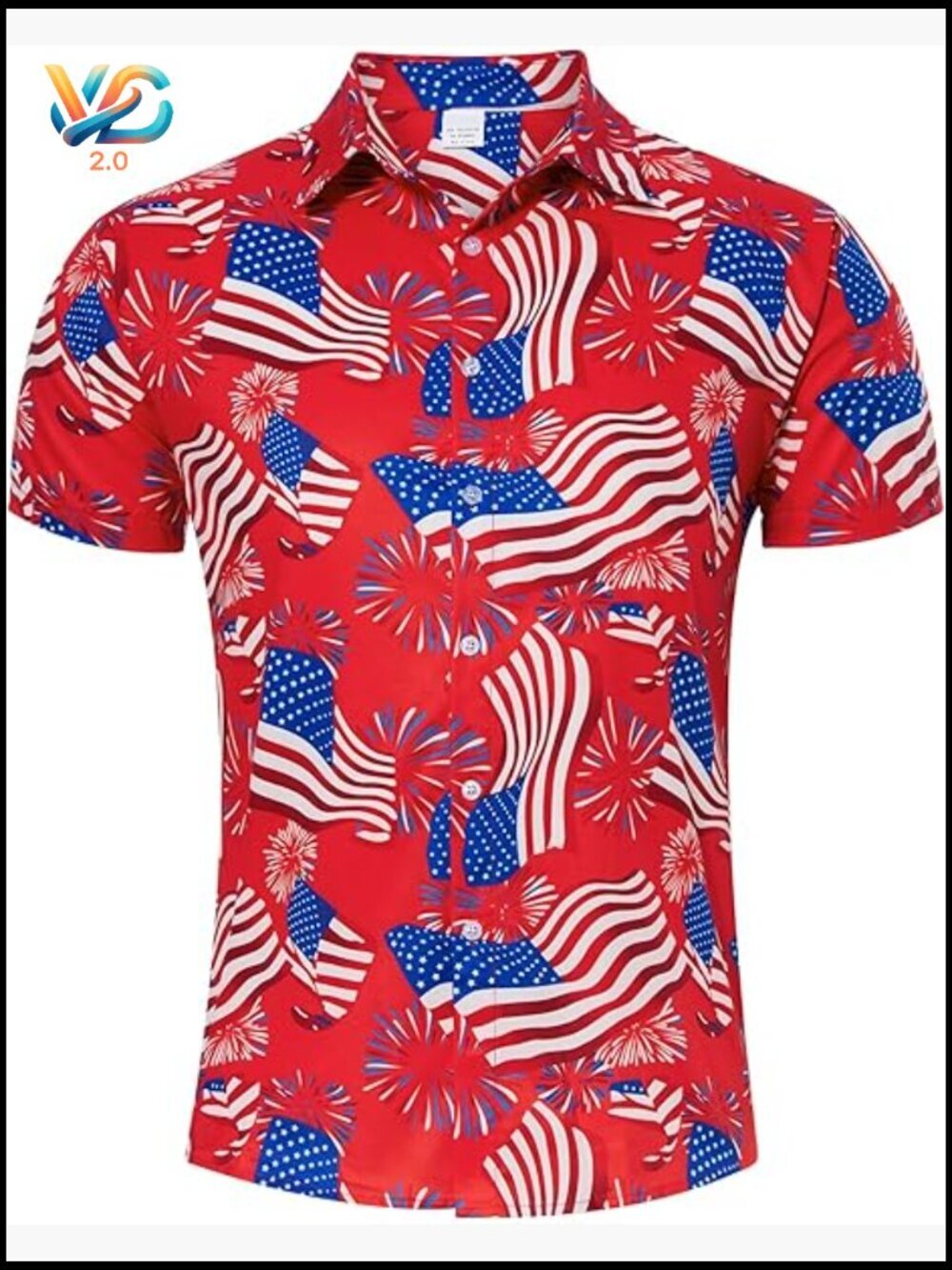 Mens USA Flag Patriotic Button Down Shirt Short Sleeve 4th of July Party Wear